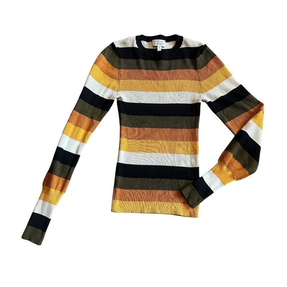 & Other Stories Striped Ribbed Sweater Balloon Sleeves Stretch Crew Neck Size XS - Picture 1 of 10